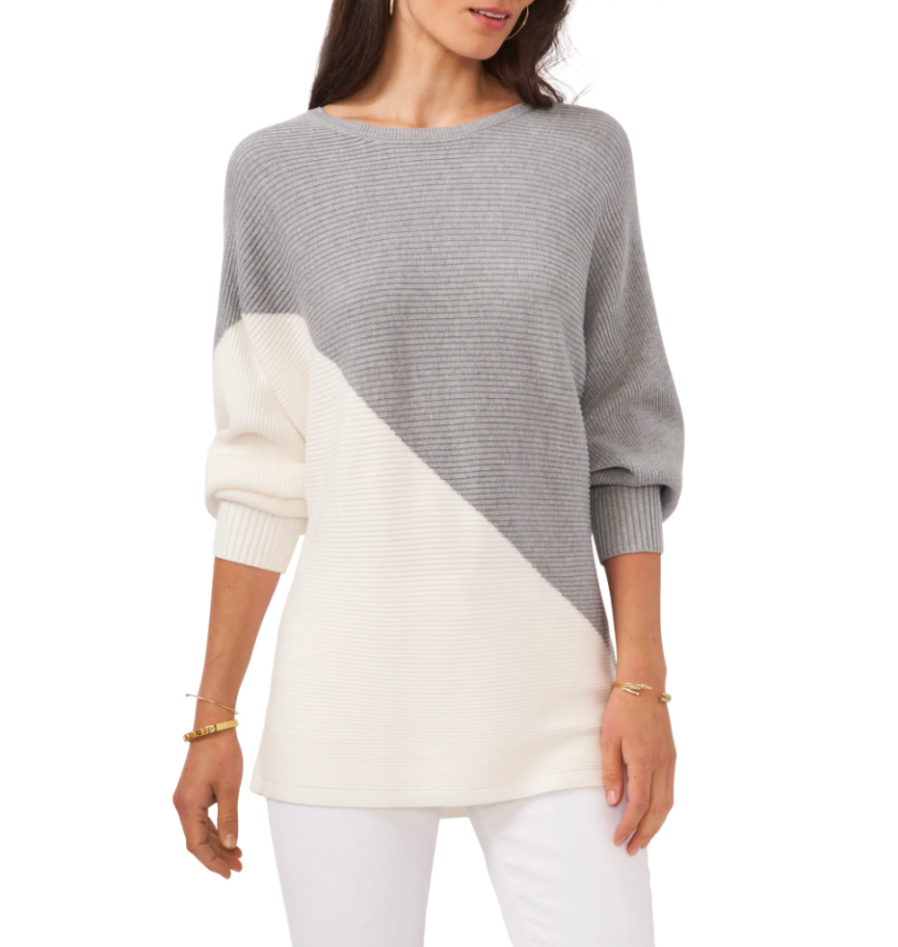 Vince Camuto Asymmetric Colorblock Cotton Blend Sweater