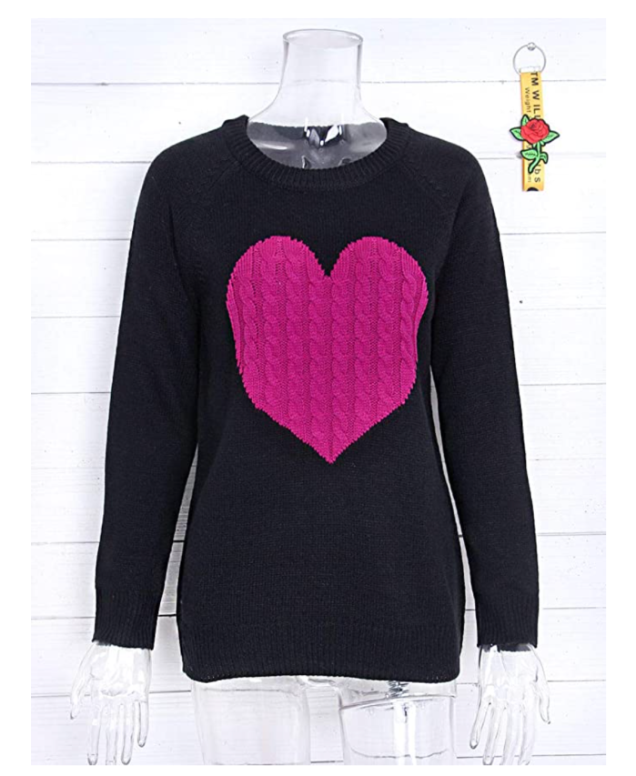 shermie Women's Pullover Long Sleeve Crewneck Heart Knit Sweater