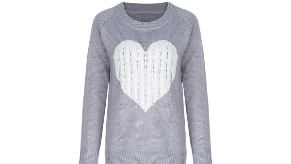 shermie Women's Pullover Long Sleeve Crewneck Heart Knit Sweater