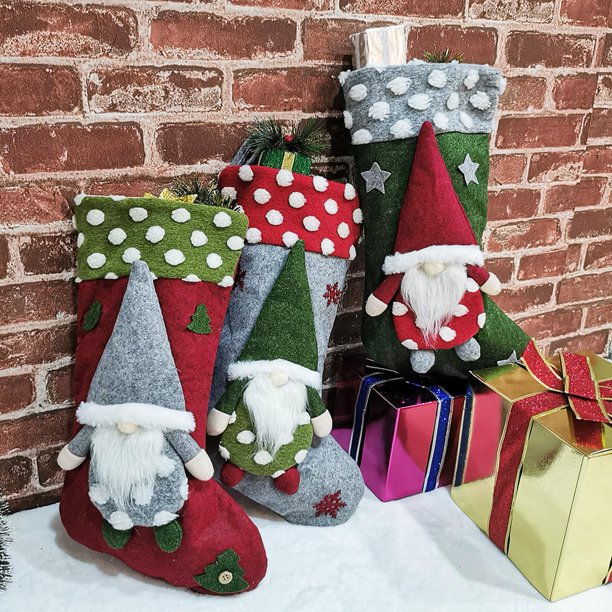 Actoyo 3PCS Flannel Christmas Hanging Gnome Socks Stockings