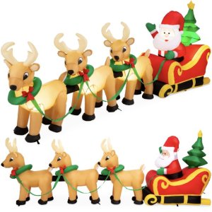 Best Choice Products 9ft x 3ft Lighted Inflatable Christmas Santa Claus & Reindeer