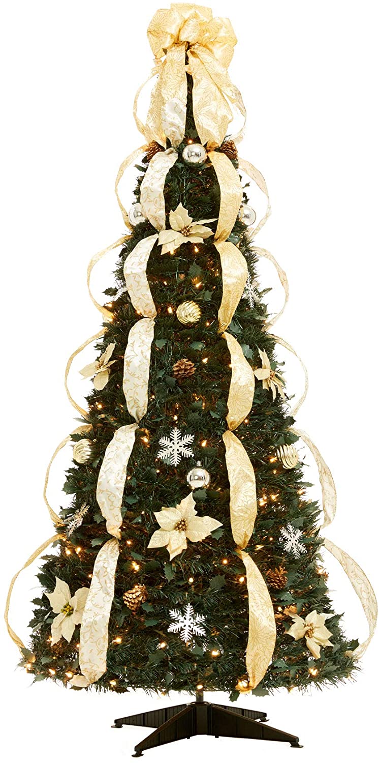 BrylaneHome Fully Decorated Pre-Lit 6 Foot Pop-Up Christmas Tree
