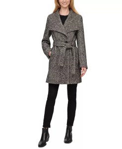 Calvin Klein Women's Asymmetrical Belted Wrap Coat