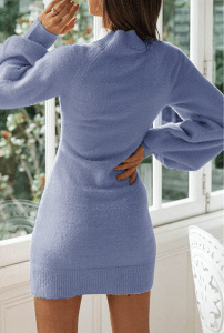 EXLURA Women's Mock Neck Ribbed Long Sleeve Bodycon Sweater Dress