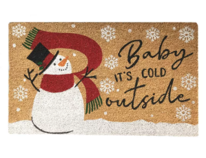 Farmhouse Living Snowman Baby It's Cold Outside Winter Holiday Coir Doormat