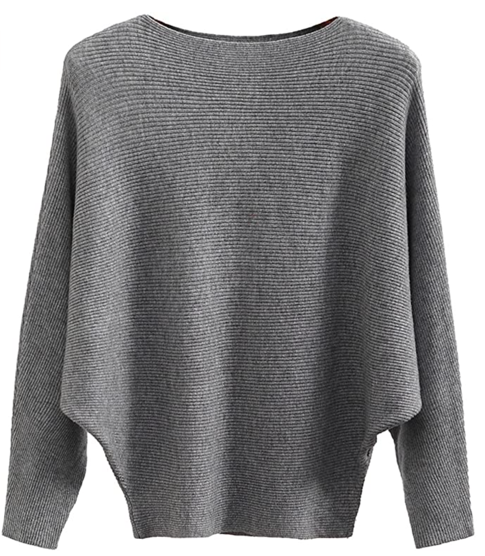 GABERLY Boat Neck Batwing Sleeve Dolman Knitted Sweater