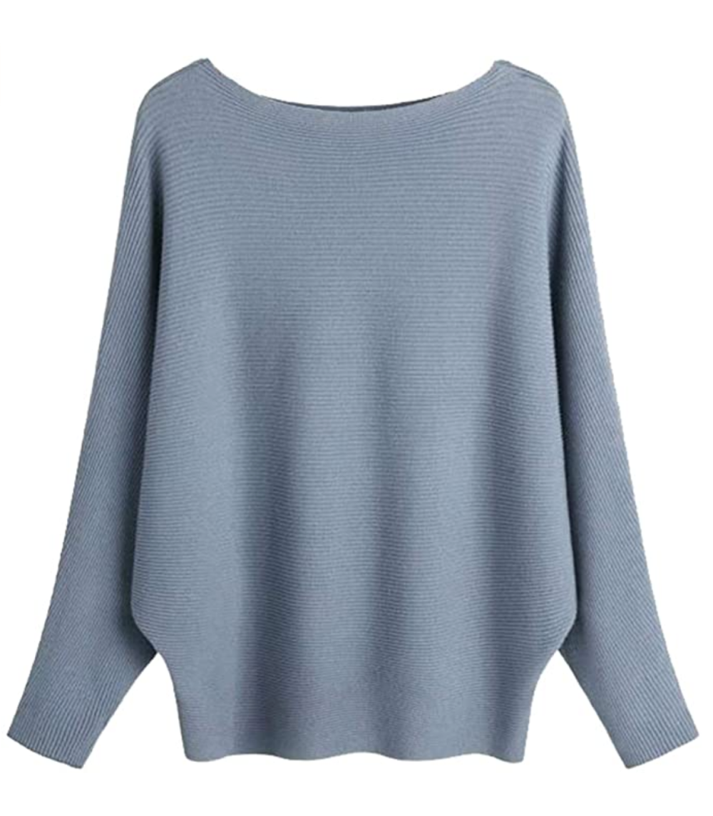 GABERLY Boat Neck Batwing Sleeve Dolman Knitted Sweater