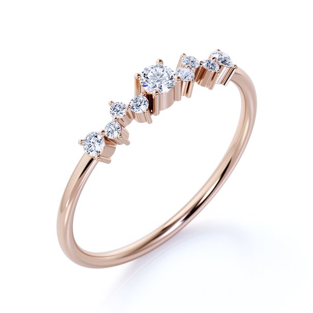 JeenMata Cluster Round Brilliant Real Diamond Stacking Ring