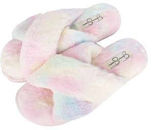 Jessica Simpson Women's Cross Band Plush Slide-on House Slippers