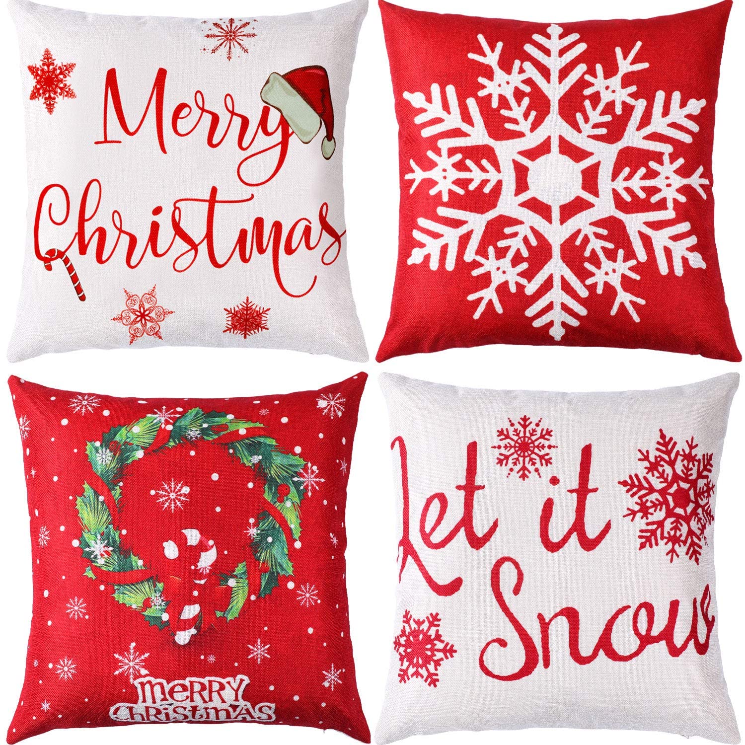 LEKAIHUAI Home Decoration Throw Pillow Covers Christmas Snowman Pillowcases Square Two Sides Print 24x24 Inches Set of 2