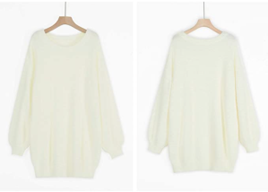 Meenew Women's Furry Crewneck Oversized Pullover Sweater Dress