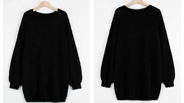 Meenew Women's Furry Crewneck Oversized Pullover Sweater Dress