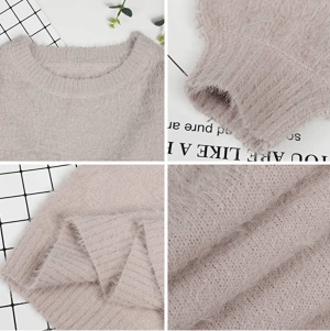 Meenew Women's Furry Crewneck Oversized Pullover Sweater Dress