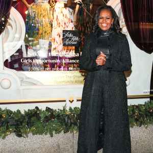 Michelle Obama Sparkles in Christopher John Rodgers at Saks Fifth Avenue’s Window Unveiling