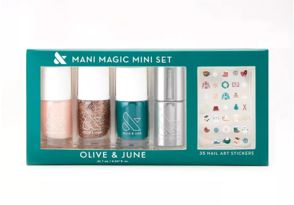 Olive & June Mini Nail Polish Gift Set with Holiday Sticker Pack