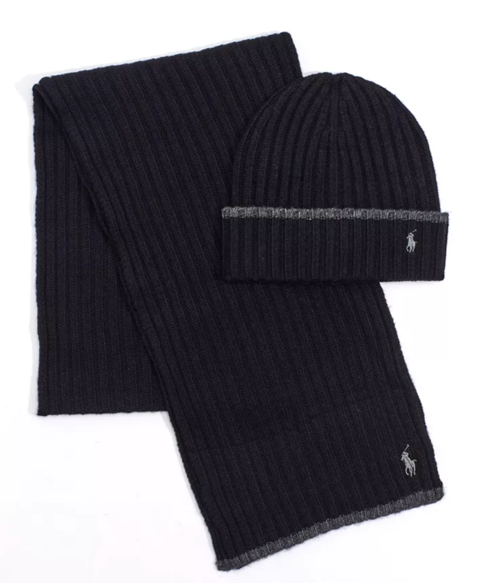 Polo Ralph Lauren Men's Classic Ribbed Hat and Scarf