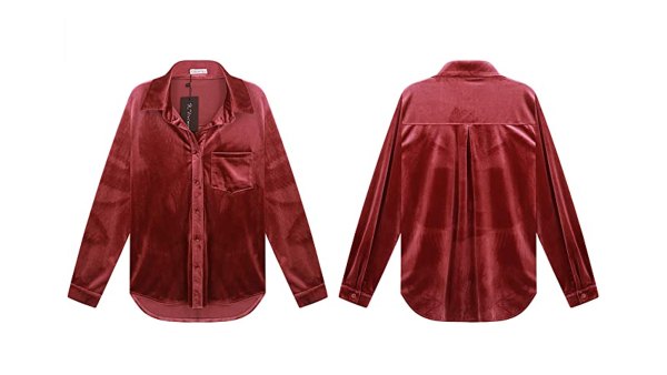R.Vivimos Women's Winter Velvet Long Sleeve Button Down Top