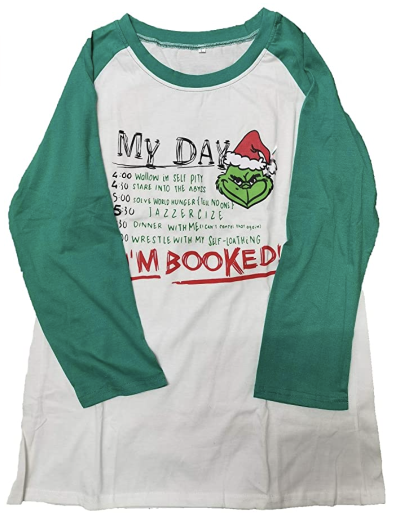 Top Take Women Christmas Grinch I'm Booked Baseball T-Shirt