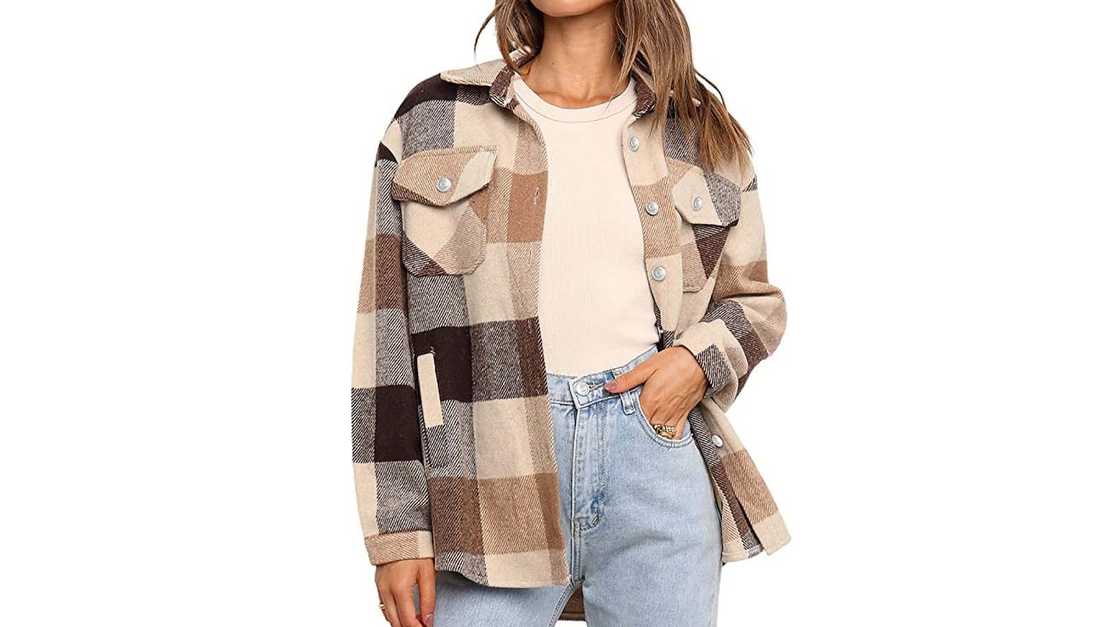 UANEO Women's Casual Plaid Wool Blend Button Down Shacket