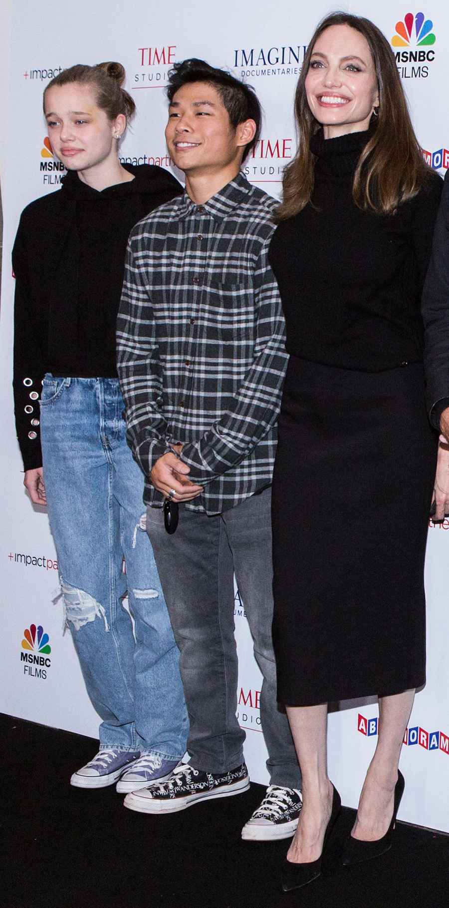 Woman in Black Angelina Jolie Brings Shiloh and Pax to Paper and Glue Documentary Premiere