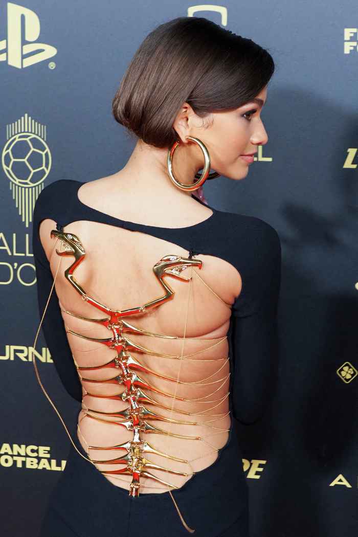 Zendaya Red Carpet Dress has gold back inspired by Dr Octopus