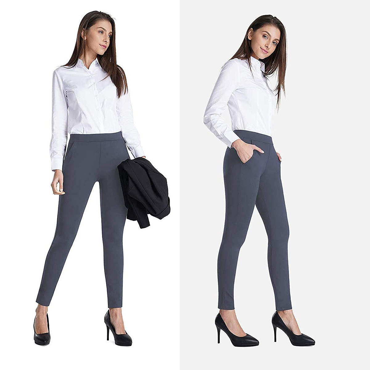 Bamans Womens Slim Comfort Fit Skinny Leg Stretch Pull-On Work Pants