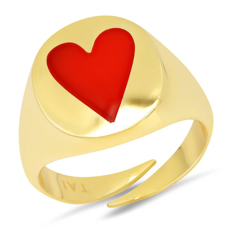 Tai Jewelry Red Enamel Heart Signet Ring