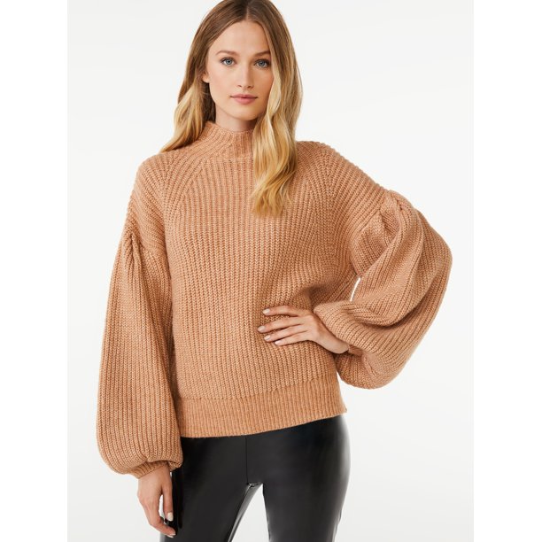 Cozy women's crewneck sweater with mock neck