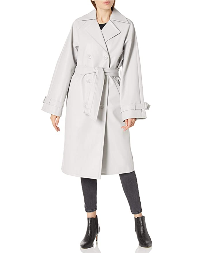 The Drop Women's @lisadnyc Faux Leather Long Trench Coat