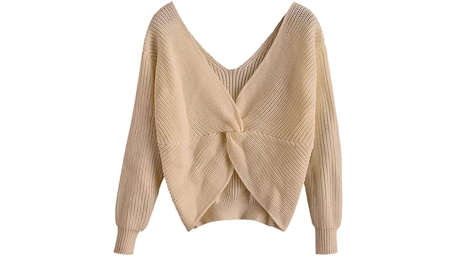 ZAFUL Women's V-Neck Criss Cross Twisted Sweater