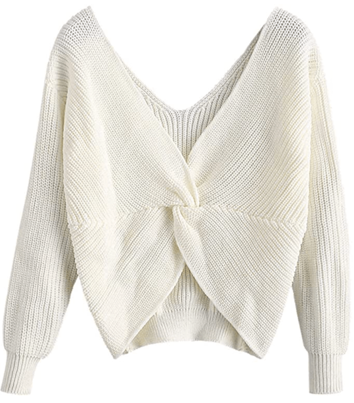 ZAFUL Women's V-Neck Criss Cross Twisted Sweater