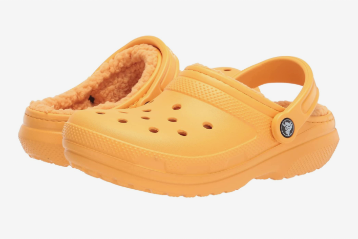 orange lined Crocs