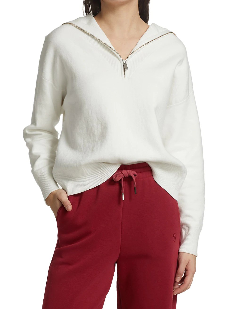 white, quarter zip, sweater
