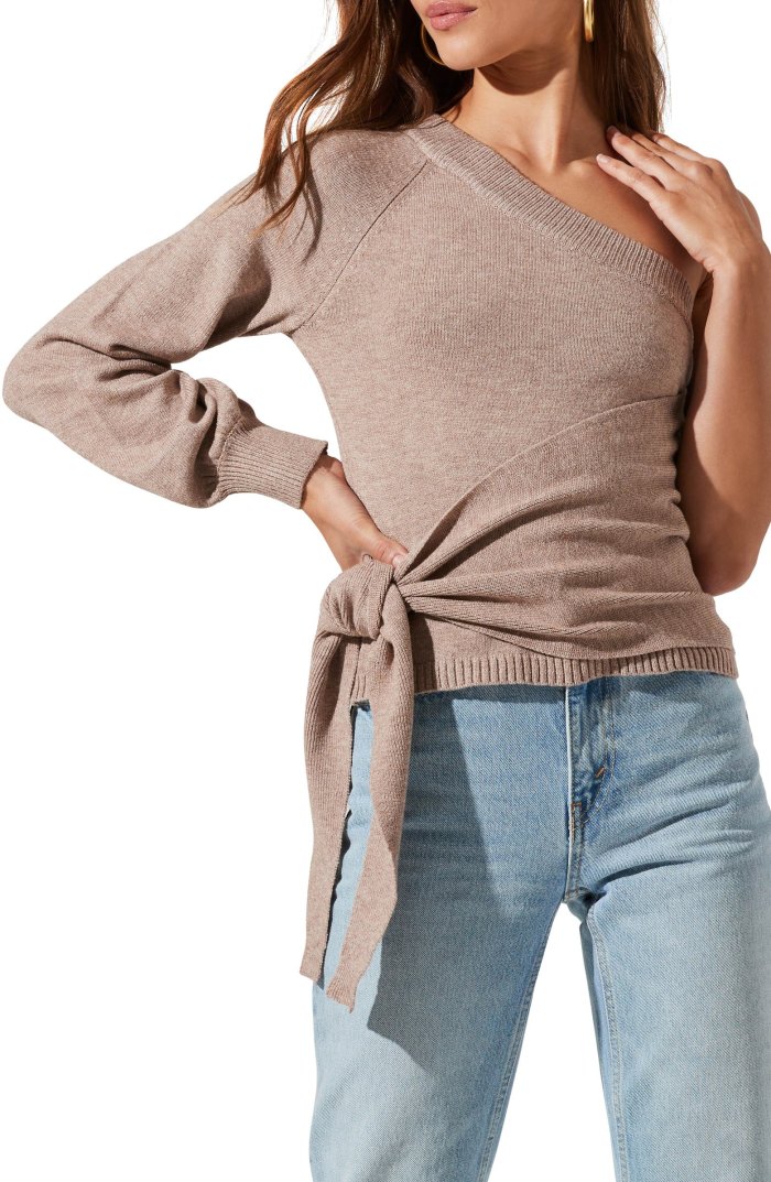 ASTR the Label One-Shoulder Side Wrap Sweater