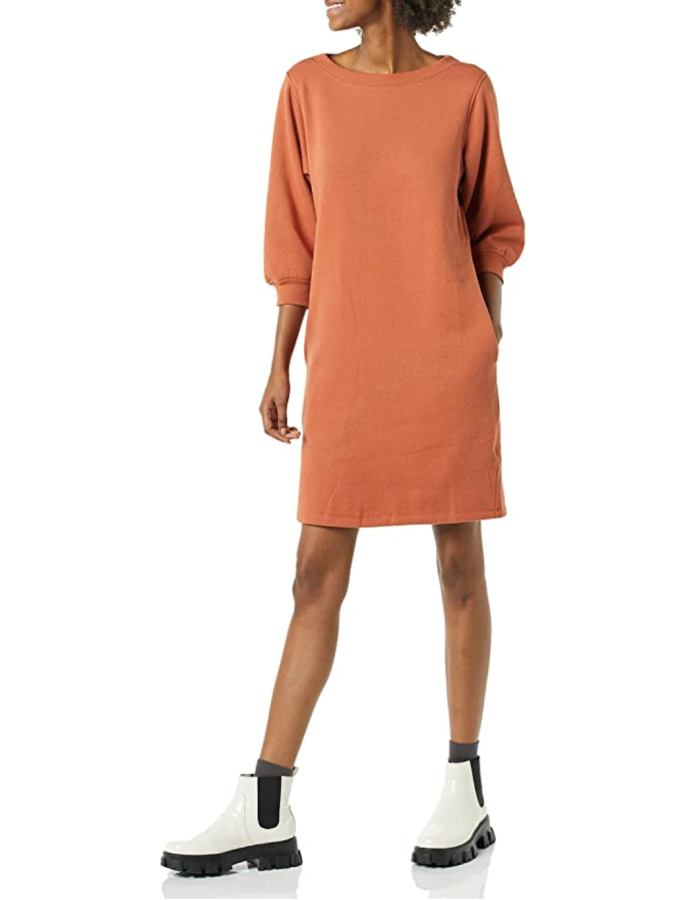 Amazon Essentials Women's Fleece Blouson Sleeve Crewneck Dress