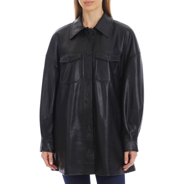 Avec Les Filles Women's Oversized Faux Leather Shirt Jacket