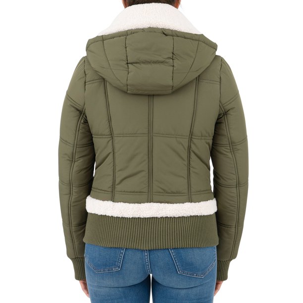 Cyn & Luca Women's Durable Bomber Jacket with Sherpa Trim