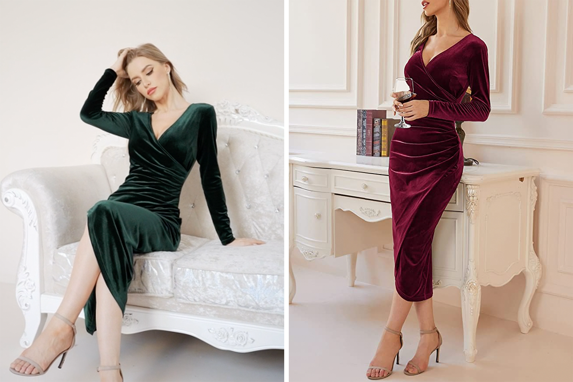 Women′ S Autumn and Winter New Sexy V-Neck Waist Fold Long Sleeve Velvet  Dress - China Dress and Dress for Women price | Made-in-China.com