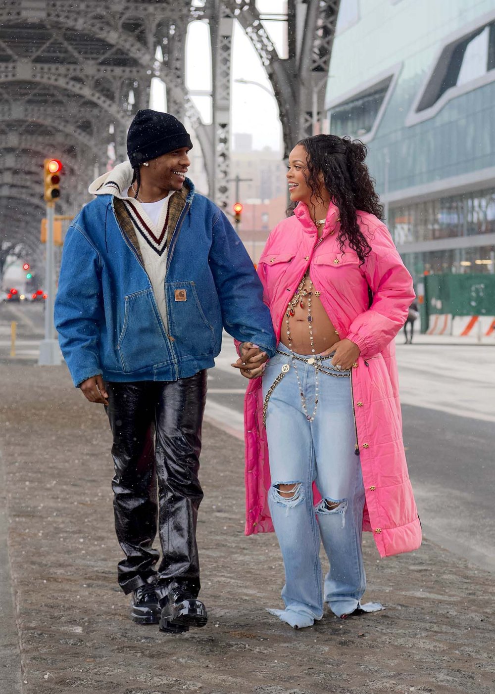 Rihanna's pregnancy reveal causes spike in searches for pink padded coats,  ripped blue jeans