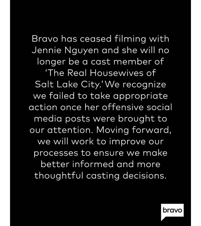 Real Housewives of Salt Lake City RHOSLC Jennie Nguyen Fired Amid Backlash for Racist Posts Bravo 2