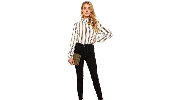 Romwe Women's Printed Stand Collar Blouse