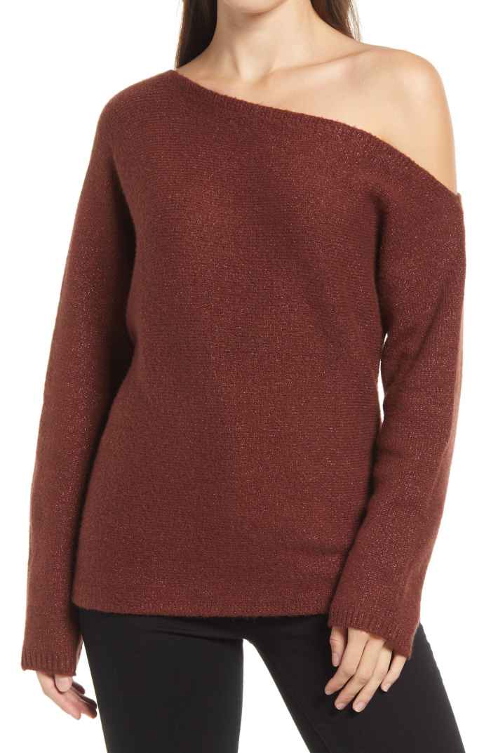 Treasure & Bond Sparkle One-Shoulder Sweater