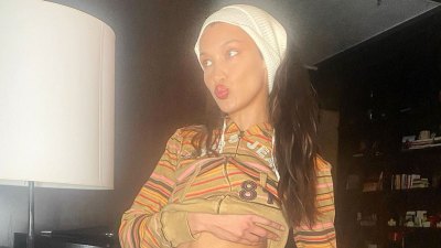 The Bella Hadid zip-up yoga pants look is straight out of the 2000s