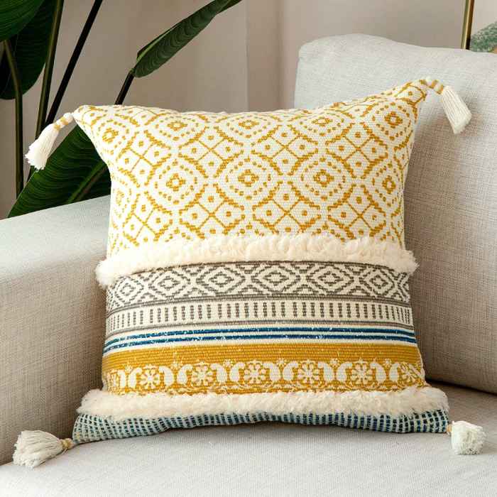 blue page Boho Tufted Decorative Throw Pillow Cover