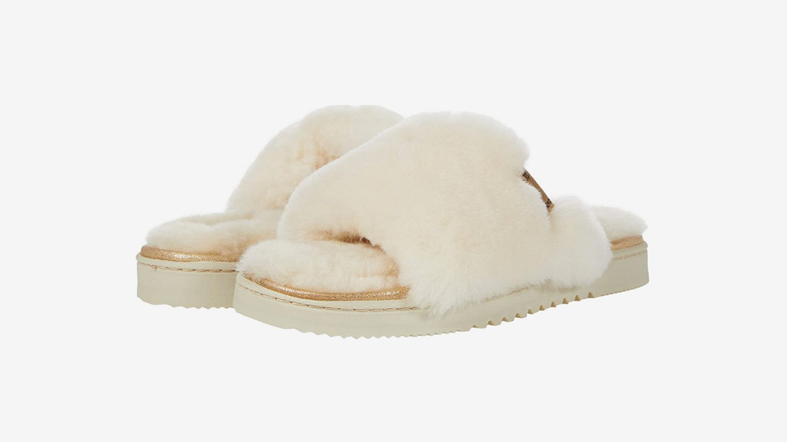 dearfoams-shearling-slides-cream-gold