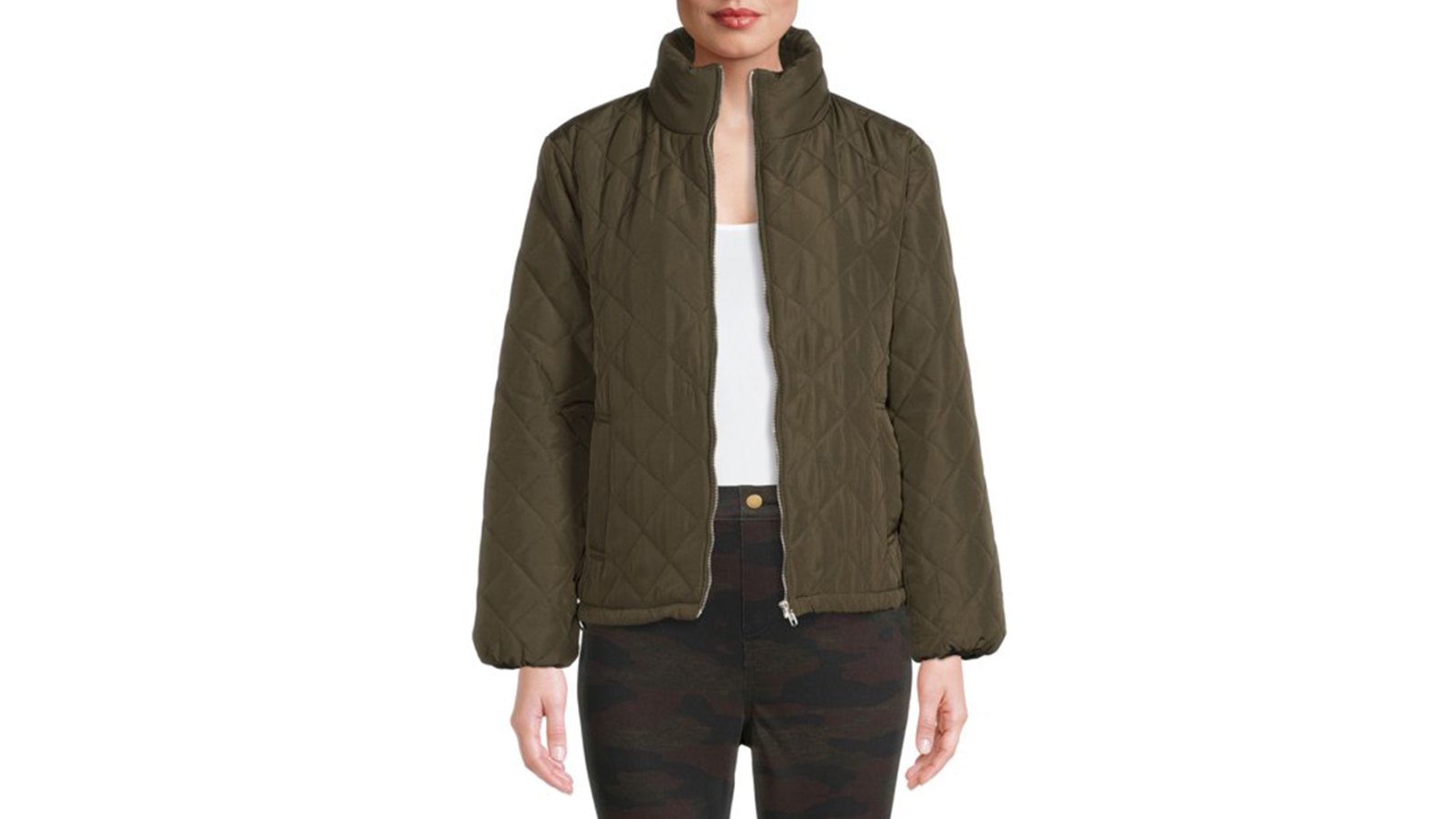 green quilted jacket