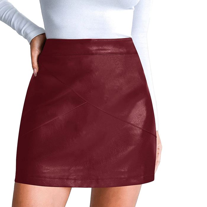mangopop-faux-leather-mini-skirt-red