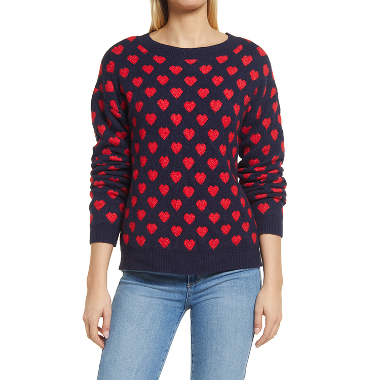 navy and red hearts sweater