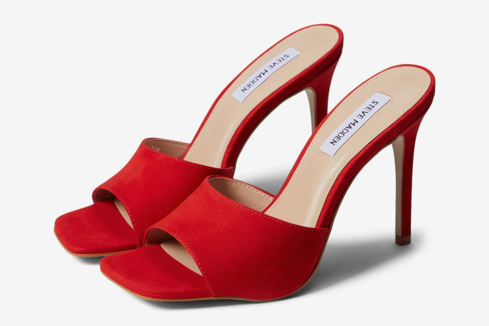 red slip-on heels