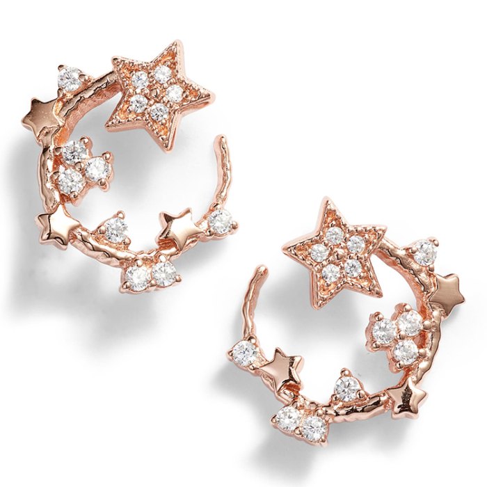 celestial swirl stud earrings in rose gold